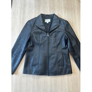 WORTHINGTON Genuine‎ Lambskin Leather Jacket Black Full Zip Collar Women Medium
